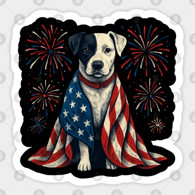 Patriotic PitBull 4th of July Fireworks Sticker by Creatifly Graphic Tees